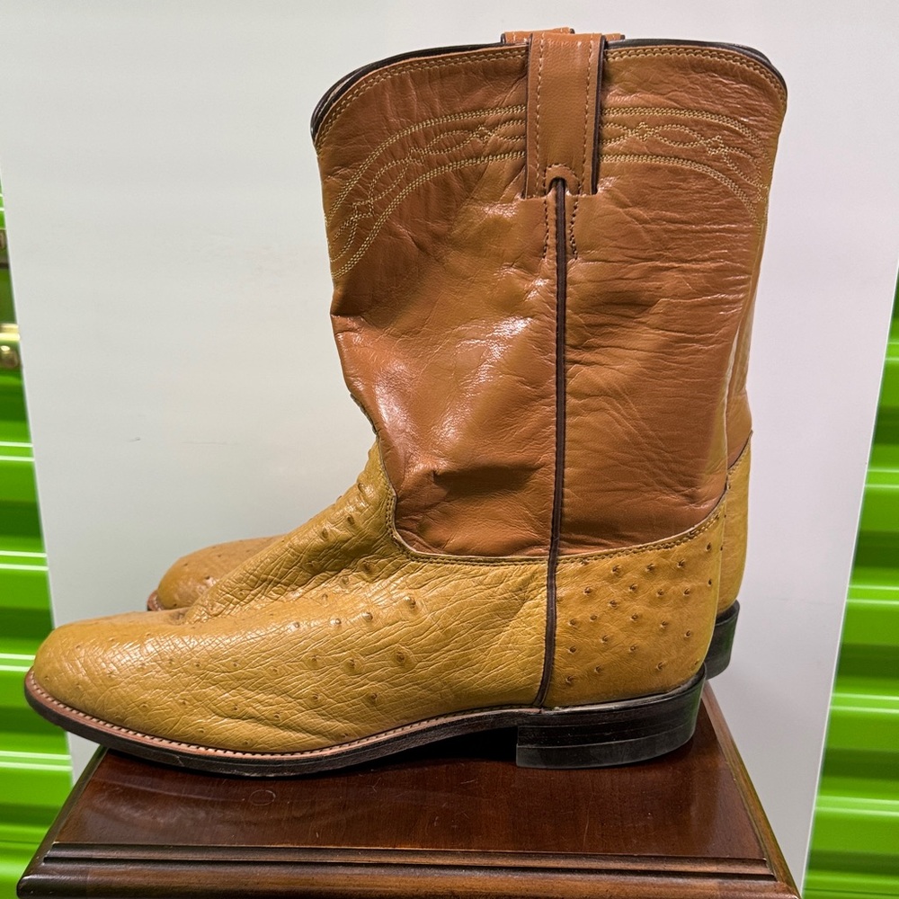 Justin Boots Men's Tan and Brown Western Boots - Picture 7 of 11